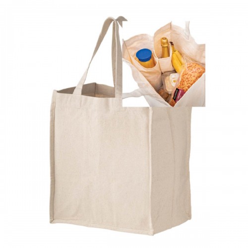 Heavyweight Cotton Grocery Bag with 4 Fold-Away Bottle Holders