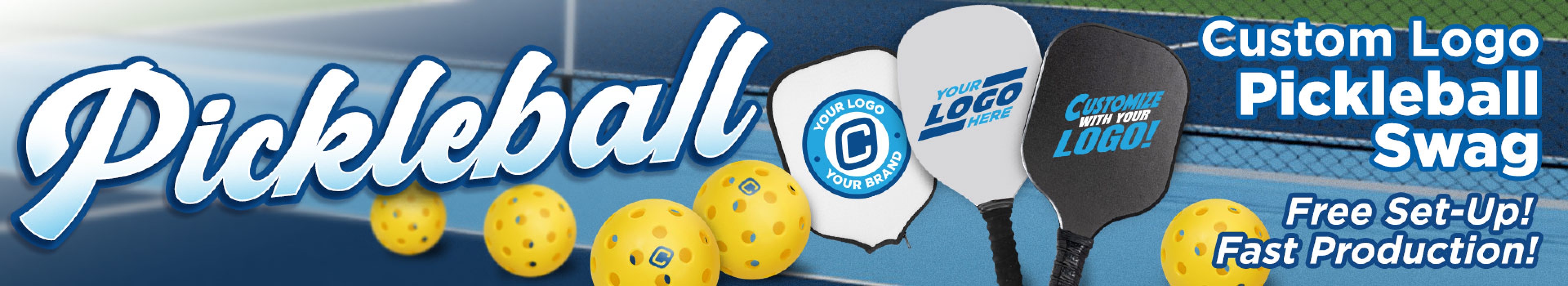 Custom branded pickleball products for corporate events — paddles, balls, kits and bags with your logo