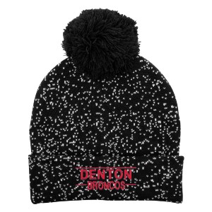 Embroidered Speckled Pom Beanie With Cuff Embroidered Speckled Pom Beanie With Cuff