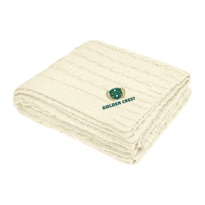 Embroidered Cable Knit rPET Chenille Blanket