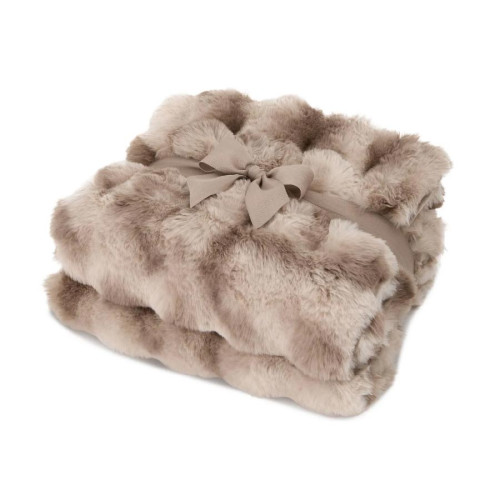 Embroidered Ruched Faux Fur Recycled Polyester Blanket