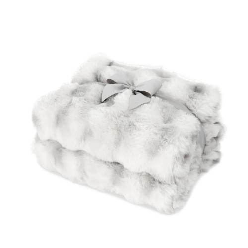 Embroidered Ruched Faux Fur Recycled Polyester Blanket