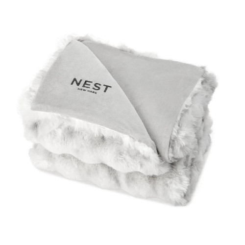 Embroidered Ruched Faux Fur Recycled Polyester Blanket