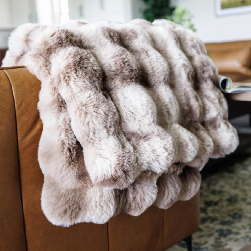 Embroidered Ruched Faux Fur Recycled Polyester Blanket