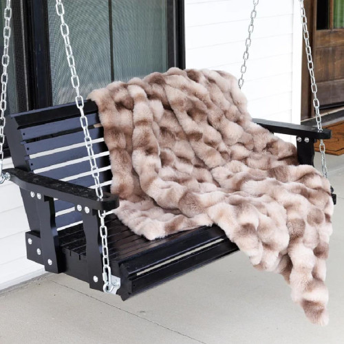 Embroidered Ruched Faux Fur Recycled Polyester Blanket