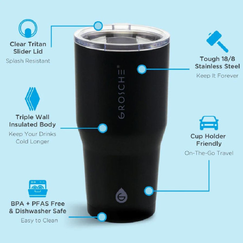 GROSCHE Yukon 30oz Stainless Steel Slider Lid Tumbler