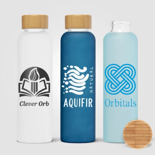 Lucerne 20oz Frosted Borosilicate Glass Bottle with Bamboo Lid