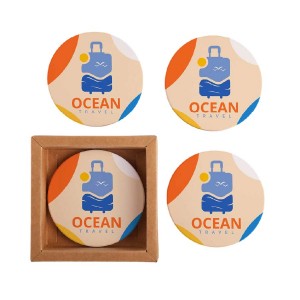 Round Ceramic 4 Piece Coaster Set in Box