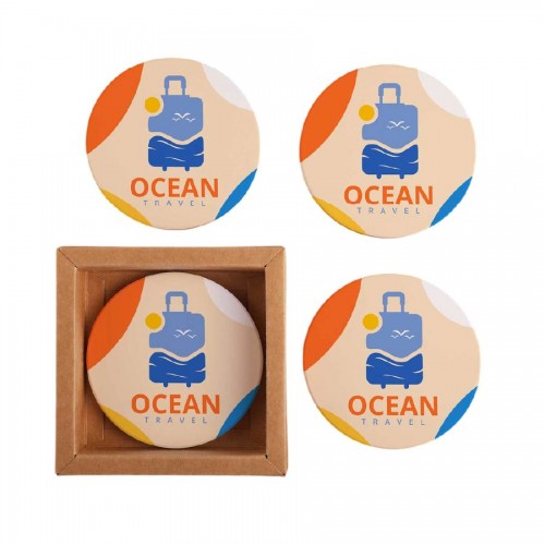 Round Ceramic 4 Piece Coaster Set in Box