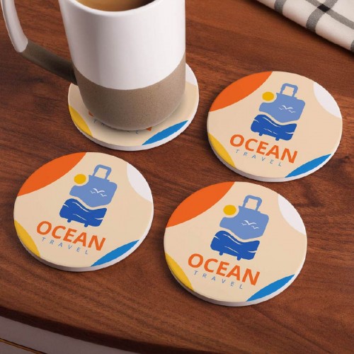 Round Ceramic 4 Piece Coaster Set in Box