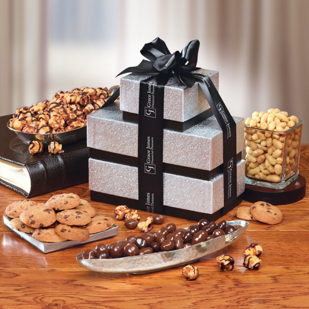 Gourmet food tower branded corporate client gift