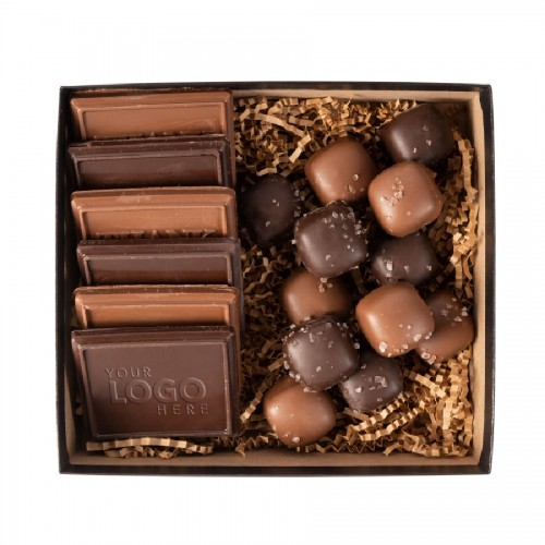 6 Piece Gold / Silver Custom Cookie Gift Box with Sea Salt Caramels