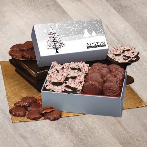 Peppermint Bark & Pecan Clusters in Gift Box