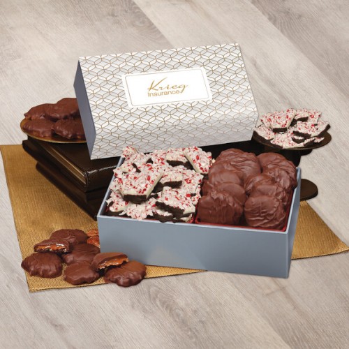 Peppermint Bark & Pecan Clusters in Gift Box