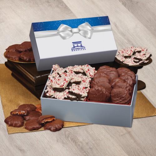 Peppermint Bark & Pecan Clusters in Gift Box