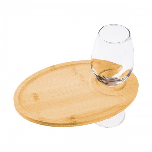 Wine & Dine Recessed Bamboo Tray with Wine Glass Holder
