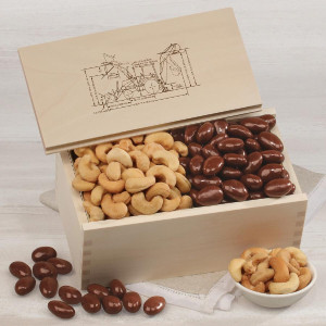 Wooden Collector's Box with Chocolate Almonds & Cashews