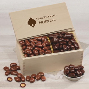 Wooden Collector's Box with Milk & Dark Chocolate Covered Almonds