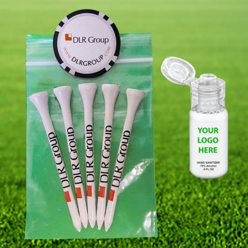 Custom Golf Tee Poly Pack - 5PC with Sanitizer
