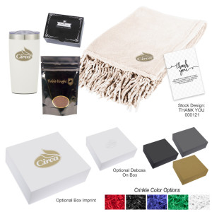 Cozy Comfort Coffee Gift Set – Custom Logo Tumbler, Chenille Blanket & Treats