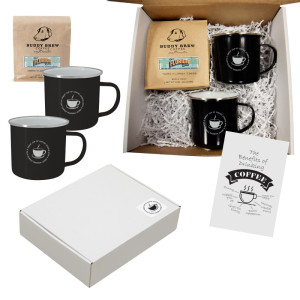 Buddy Brew Coffee Gift Set for Two – Custom Logo Enamel Mugs & Gourmet Coffee