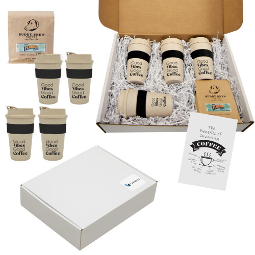 Buddy Brew Coffee Gift Set for Four – Custom Logo Travel Tumblers & Gourmet Coffee