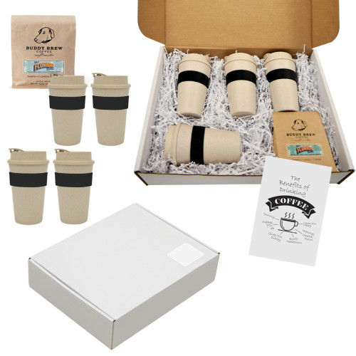 Buddy Brew Coffee Gift Set for Four – Custom Logo Travel Tumblers & Gourmet Coffee