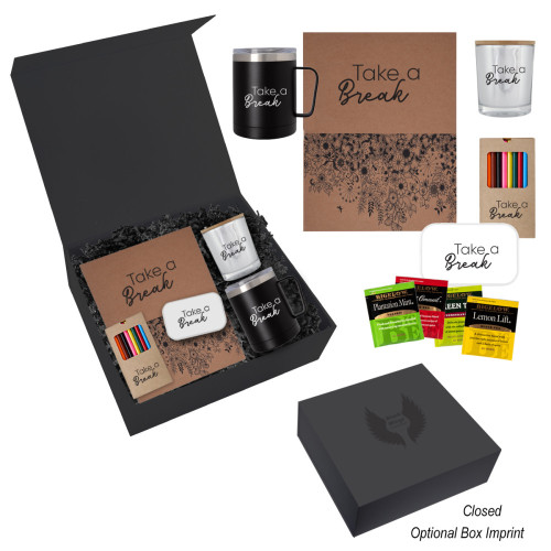 Self Care Tea Gift Set – Custom Logo Mug, Candle, Coloring Book & Tea