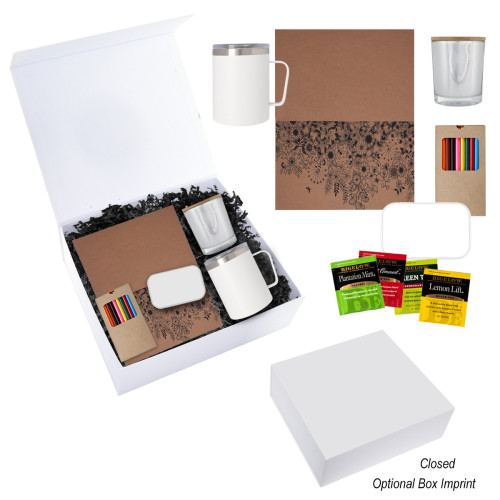 Self Care Tea Gift Set – Custom Logo Mug, Candle, Coloring Book & Tea