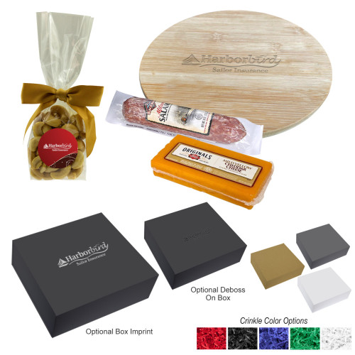 Charcuterie Gift Set – Laser Engraved Bamboo Board, Salami, Cheese & Cashews