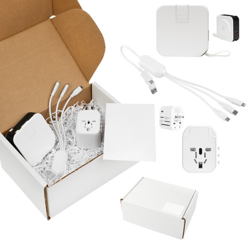 Travel Abroad Charging Gift Set – Custom Logo Power Bank, 100W Cable & Travel Adapter