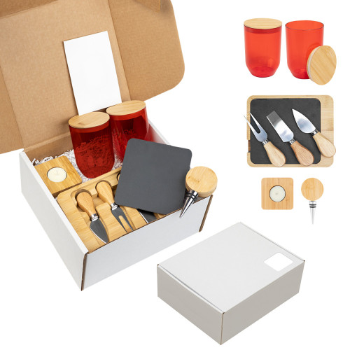 Home Entertaining Gift Set – Custom Logo Wine Tumblers, Cheese Server & Bamboo Accessories