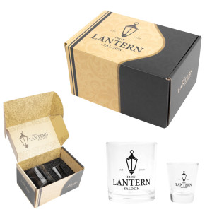 Whiskey Duo Gift Set With Full Color Custom Box – Logo Whiskey Glass & Shooter