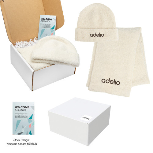 Fuzzy rPET Beanie & Scarf Gift Set – Embroidered Logo