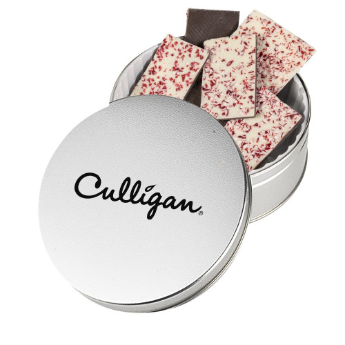Collector Gift Tin – Large Custom Logo Tin with Peppermint Bark, Toffee or Truffles Collector Gift Tin – Large Custom Logo Tin with Peppermint Bark, Toffee or Truffles