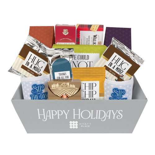 Sip & Savor Gourmet Gift Tray – Custom Logo Mugs or Tumblers with Cocoa & Snacks