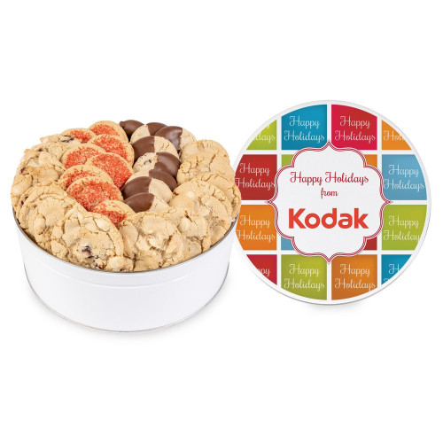 Holiday Cookie Combo Gift Tin – Gourmet Cookies with Full Color Logo Lid Holiday Cookie Combo Gift Tin – Gourmet Cookies with Full Color Logo Lid