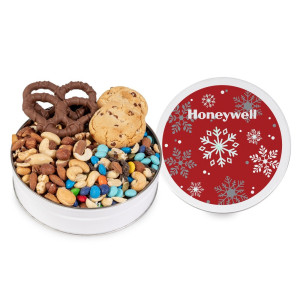 Sweet & Salty Chocolate Explosion Snack Tin – Cookies, Pretzels & Nuts with Full Color Logo Lid