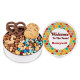 Sweet & Salty Chocolate Explosion Snack Tin – Cookies, Pretzels & Nuts with Full Color Logo Lid Sweet & Salty Chocolate Explosion Snack Tin – Cookies, Pretzels & Nuts with Full Color Logo Lid