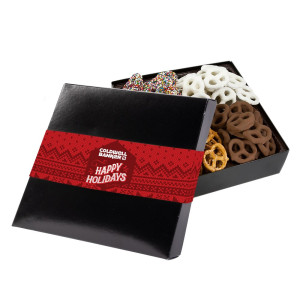 Four Delights Gift Box with Full Color Logo Band – Pretzels, Confections or Holiday Treats