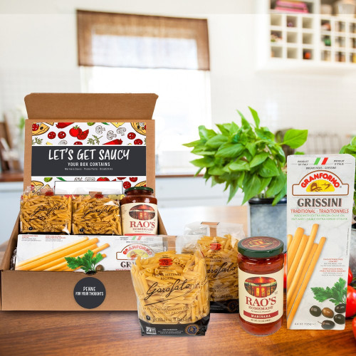 Let's Get Saucy Italian Gourmet Kit – Rao's Marinara, Garofalo Pasta & Grissini in Custom Logo Box