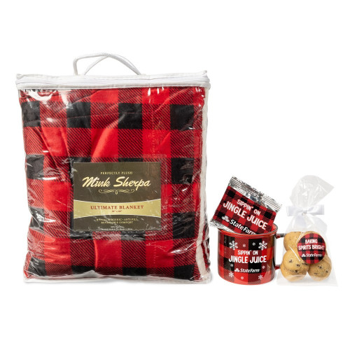 Cozy Winter Wishes Gift Set – Custom Logo Sherpa Blanket, Buffalo Check Mug, Cookies & Cocoa