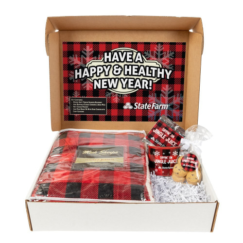 Cozy Winter Wishes Gift Set – Custom Logo Sherpa Blanket, Buffalo Check Mug, Cookies & Cocoa