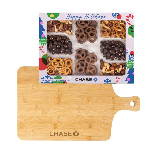 Candy Charcuterie Tray & Bamboo Board Gift Set – Full Color Logo Box & Engraved Board