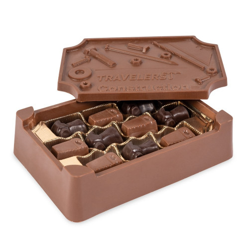 Edible Chocolate Box with Custom Logo Lid – Filled with Chocolate Tools, Chocolates or Truffles