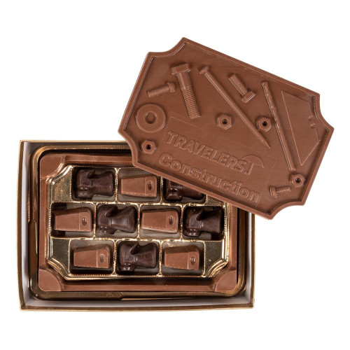 Edible Chocolate Box with Custom Logo Lid – Filled with Chocolate Tools, Chocolates or Truffles