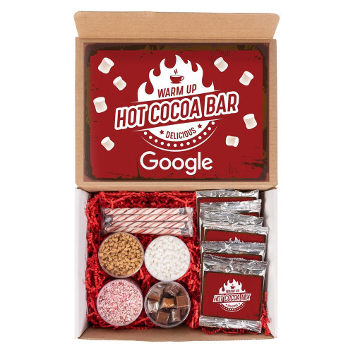Hot Cocoa Bar Kit – Custom Logo Gift Mailer with Toppings & Optional Enamel Mugs