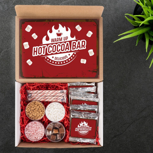 Hot Cocoa Bar Kit – Custom Logo Gift Mailer with Toppings & Optional Enamel Mugs