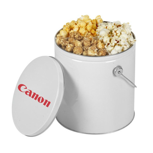 Custom Logo Popcorn Tin – 1, 2 or 3.5 Gallon Butter or Trio Popcorn