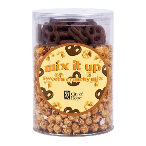 Caramel Popcorn & Chocolate Mix Gift Canister – Custom Logo Label Caramel Popcorn & Chocolate Mix Gift Canister – Custom Logo Label